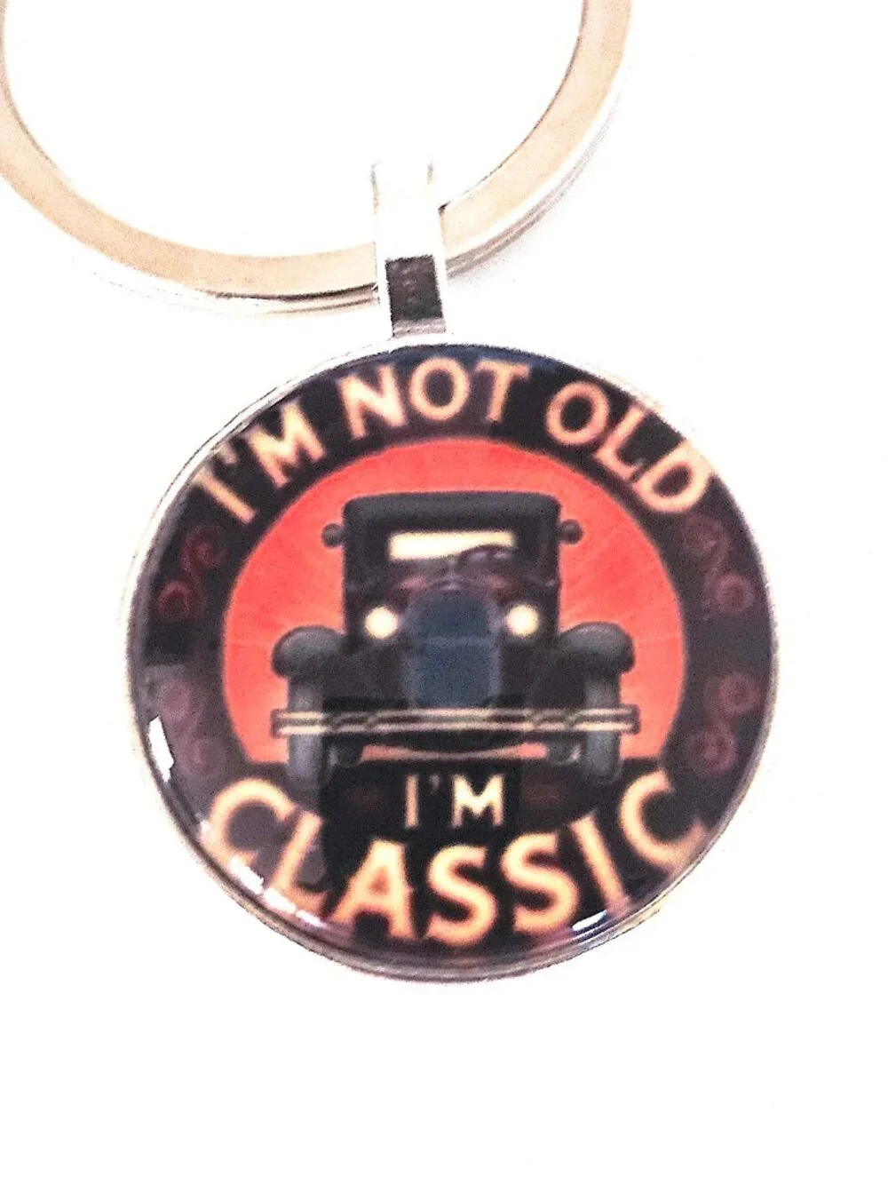 Vintage Truck Glass Cabochon Keychain, I'm Not Old I'm Classic, Unisex, Timeless